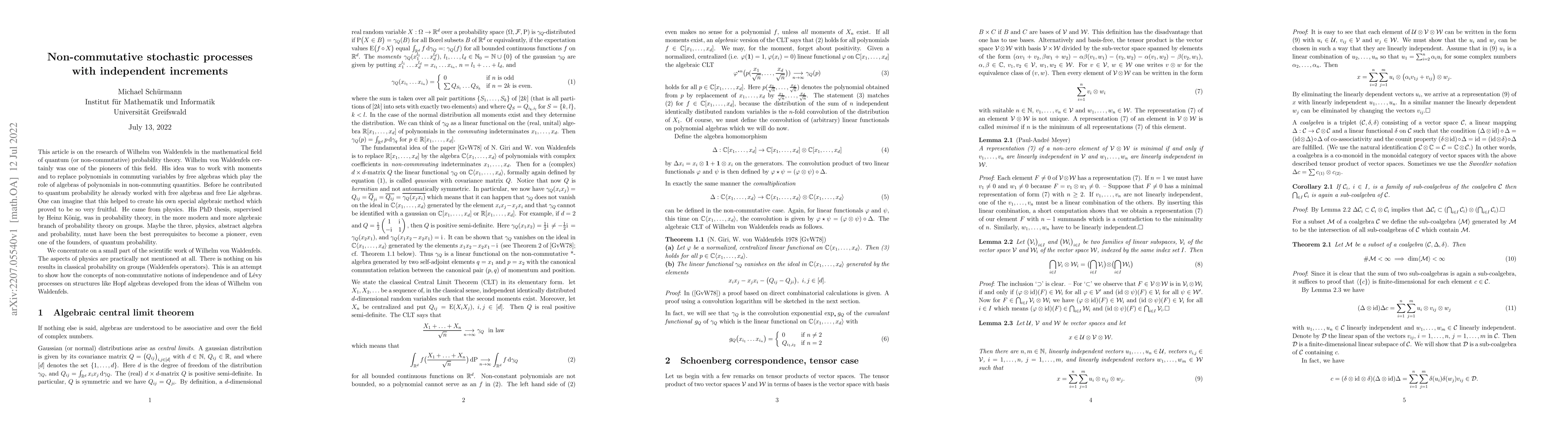 Thumbnail for Non-commutative stochastic processes with independent increments