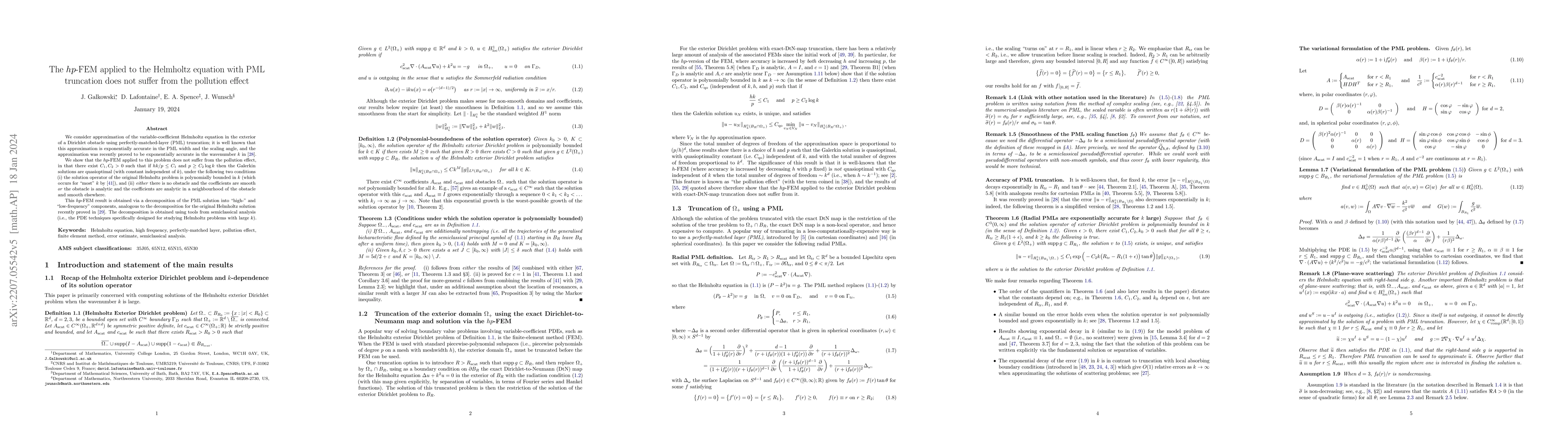 Thumbnail for The $hp$-FEM applied to the Helmholtz equation with PML truncation does
  not suffer from the pollution effect