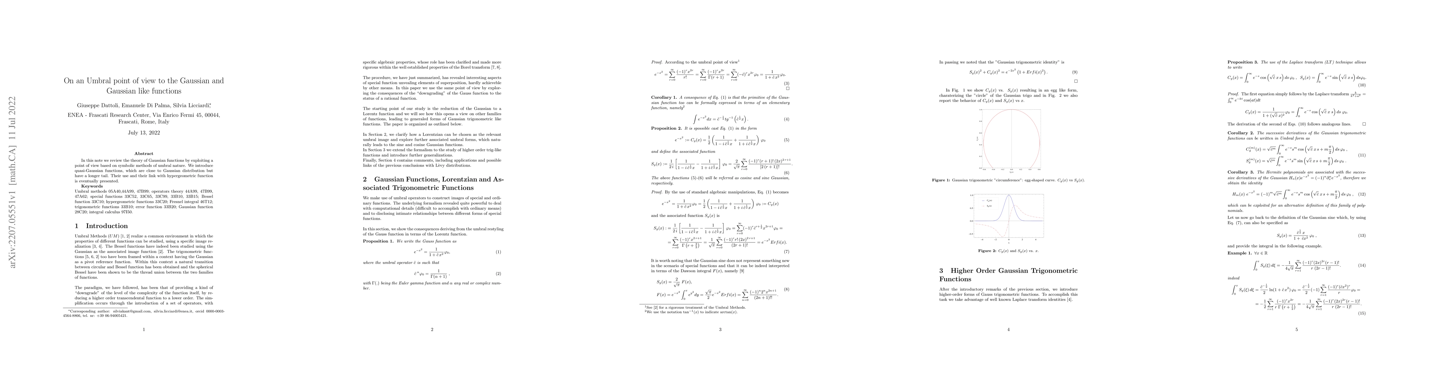 Thumbnail for On an Umbral point of view to the Gaussian and Gaussian like functions