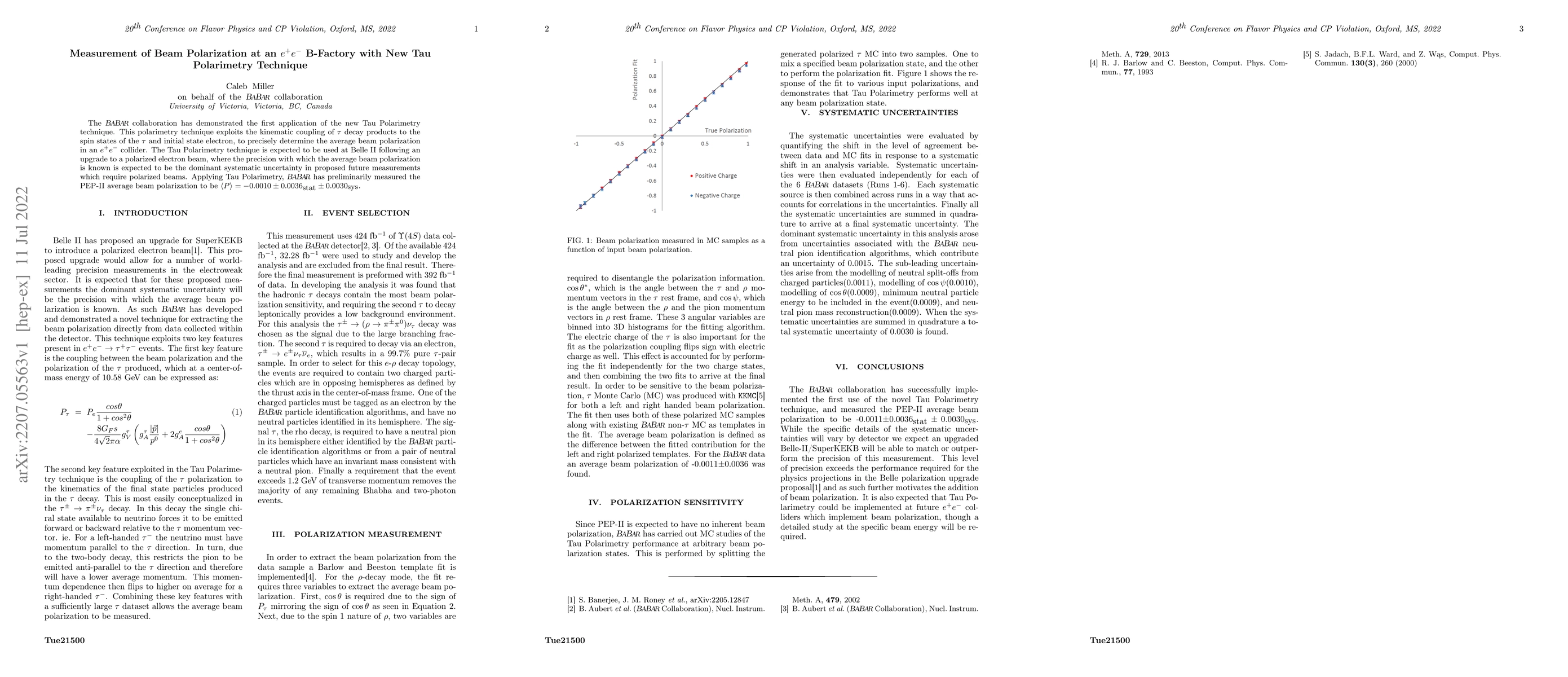 Thumbnail for Measurement of Beam Polarization at an $e^+e^-$ B-Factory with New Tau
  Polarimetry Technique