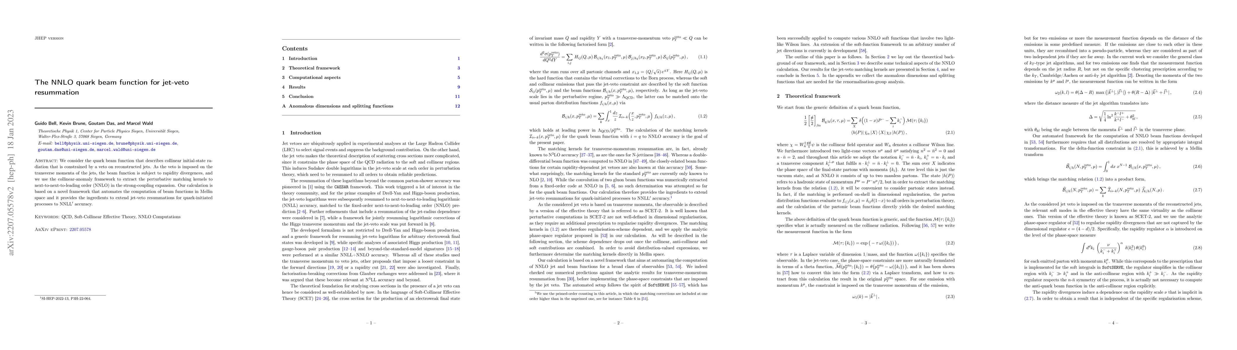 Thumbnail for The NNLO quark beam function for jet-veto resummation