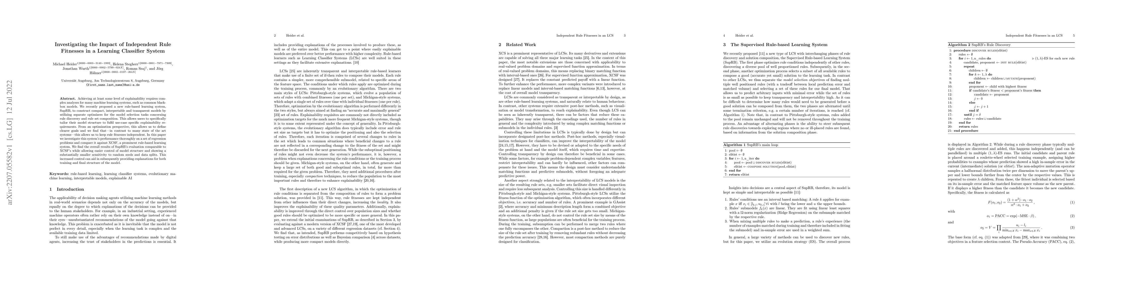 Thumbnail for Investigating the Impact of Independent Rule Fitnesses in a Learning
  Classifier System