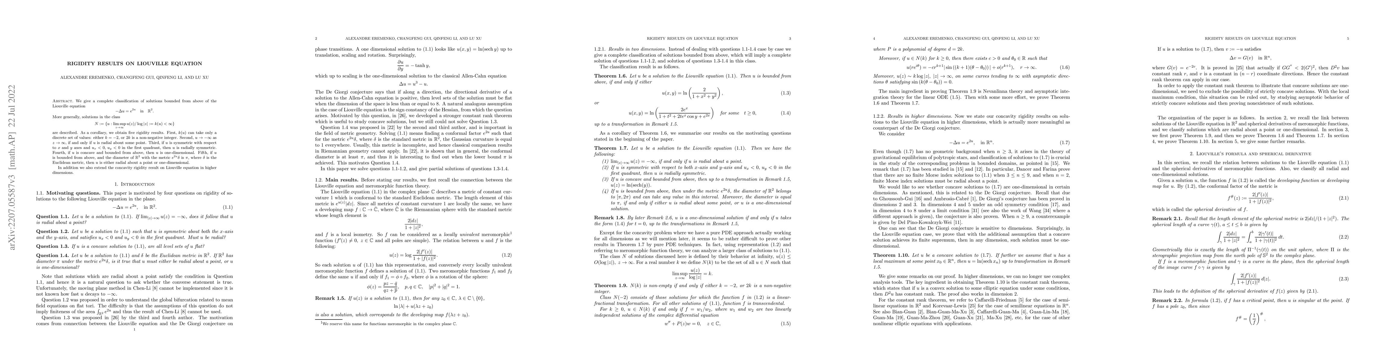 Thumbnail for Rigidity results on Liouville equation