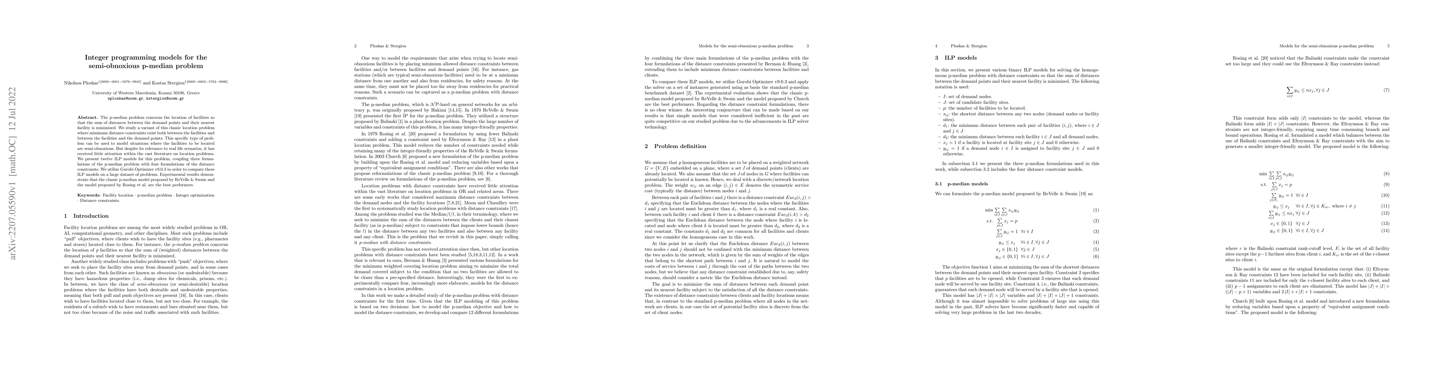 Thumbnail for Integer programming models for the semi-obnoxious p-median problem