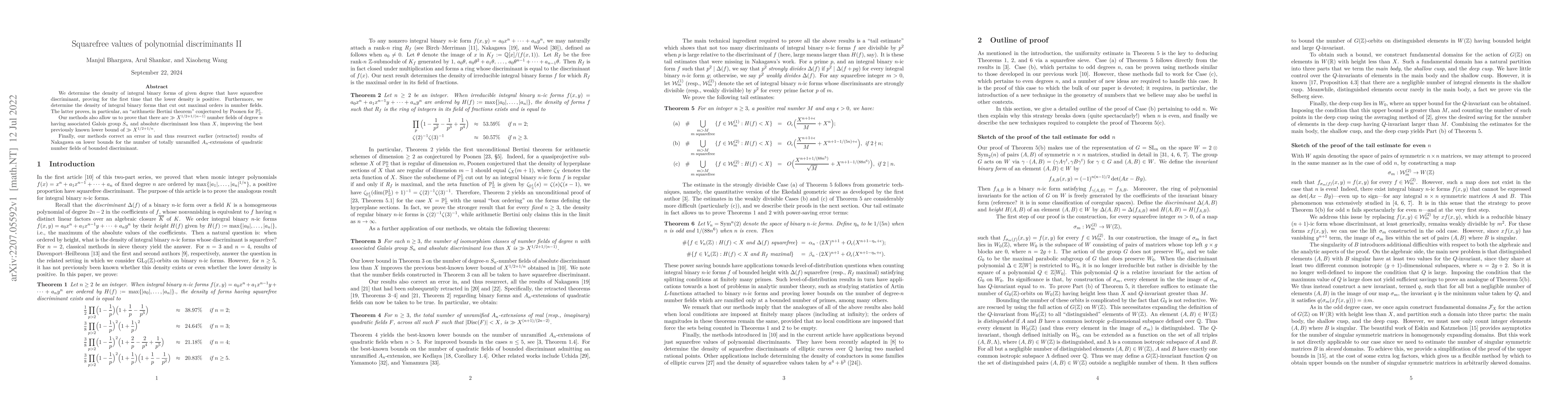 Thumbnail for Squarefree values of polynomial discriminants II