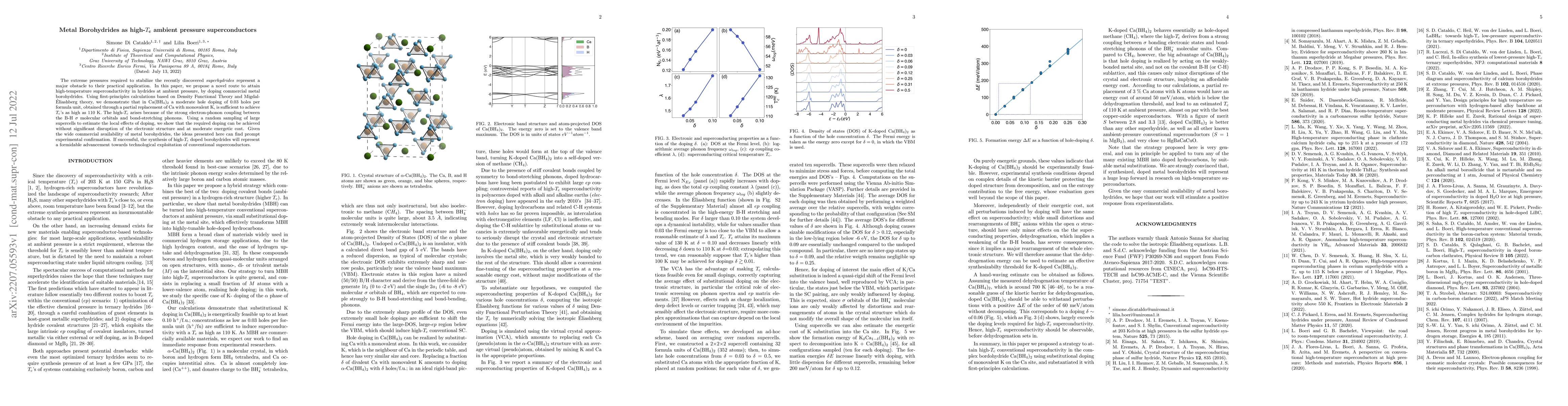 Thumbnail for Metal Borohydrides as high-$T_{c}$ ambient pressure superconductors