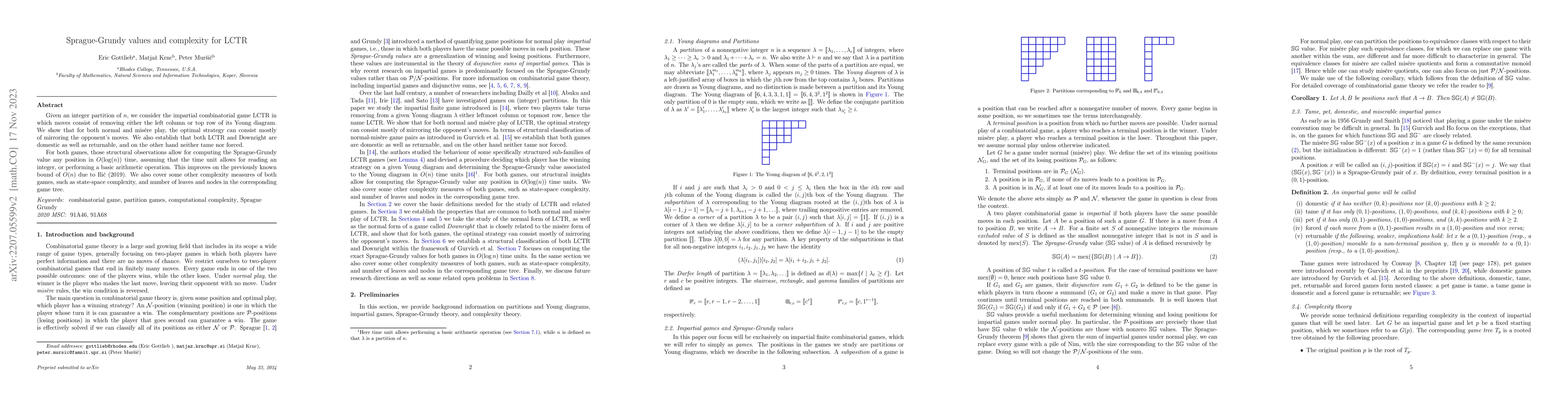 Thumbnail for Sprague-Grundy values and complexity for LCTR