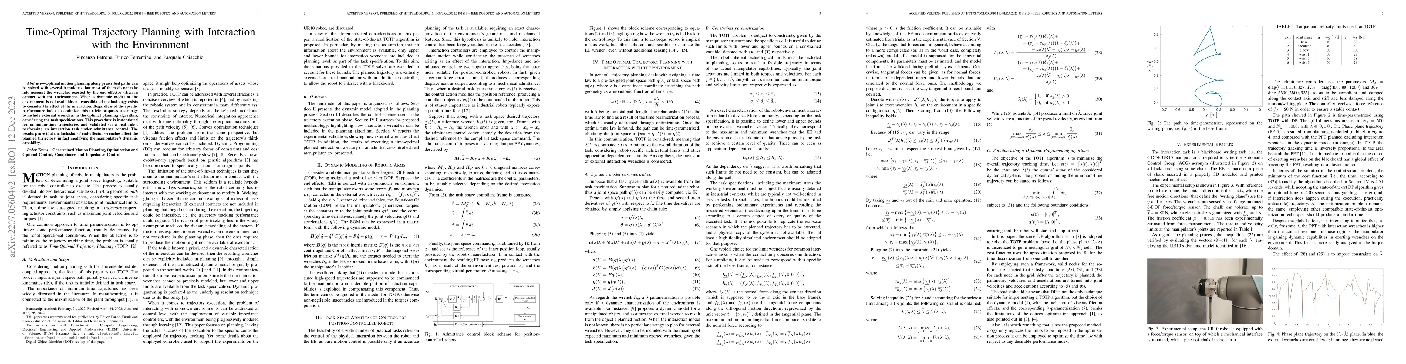 Thumbnail for Time-Optimal Trajectory Planning with Interaction with the Environment
