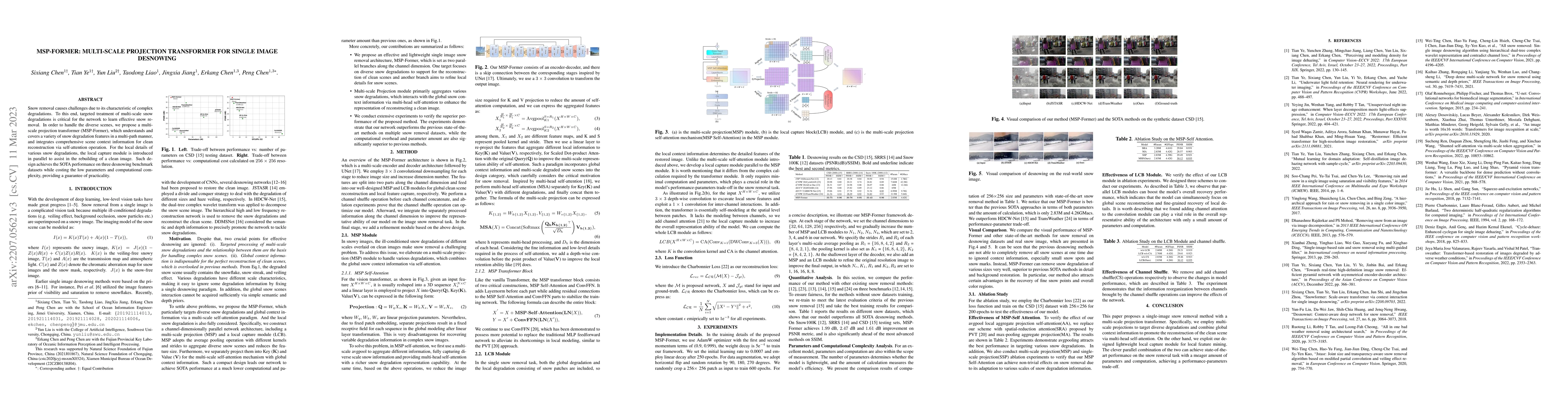 Thumbnail for MSP-Former: Multi-Scale Projection Transformer for Single Image
  Desnowing