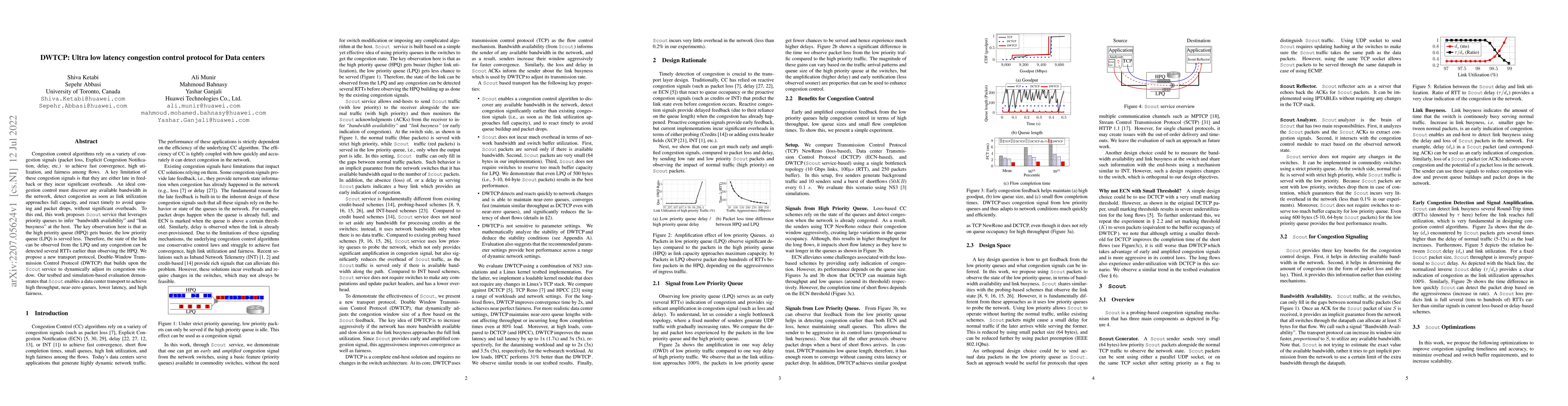 Thumbnail for DWTCP: Ultra Low Latency Congestion Control Protocol for Data Centers
