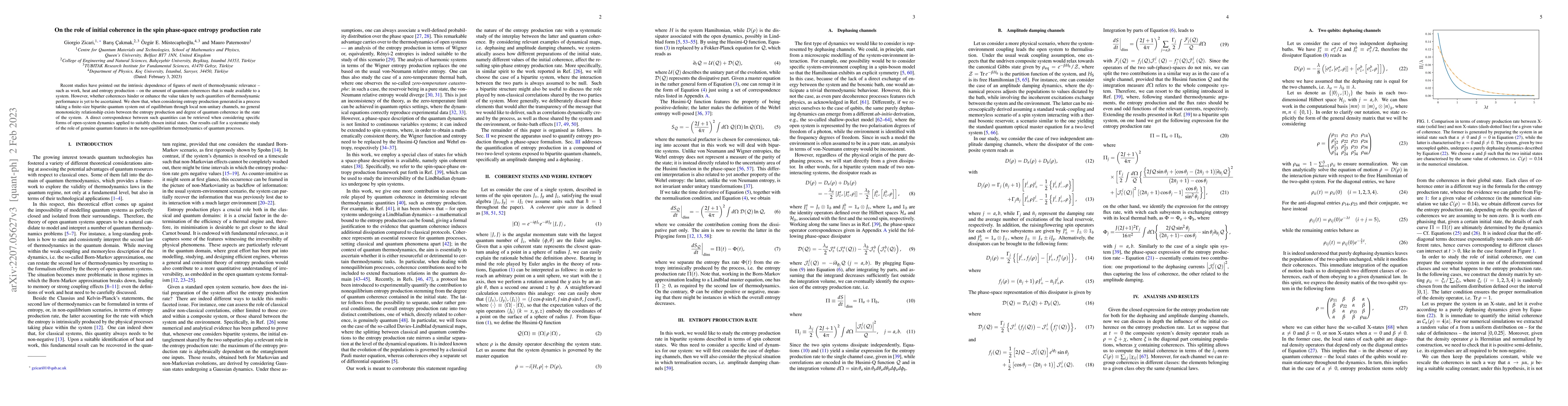 Thumbnail for On the role of initial coherence in the spin phase-space entropy
  production rate
