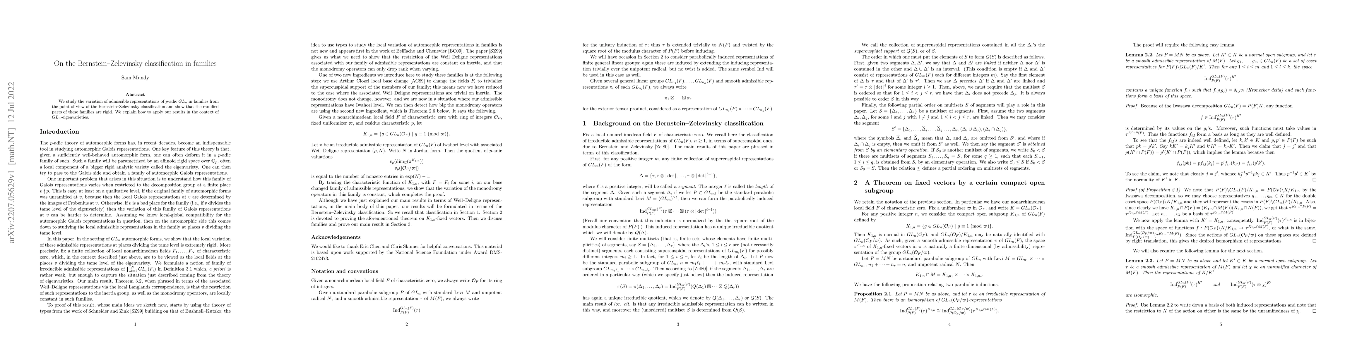 Thumbnail for On the Bernstein--Zelevinsky classification in families
