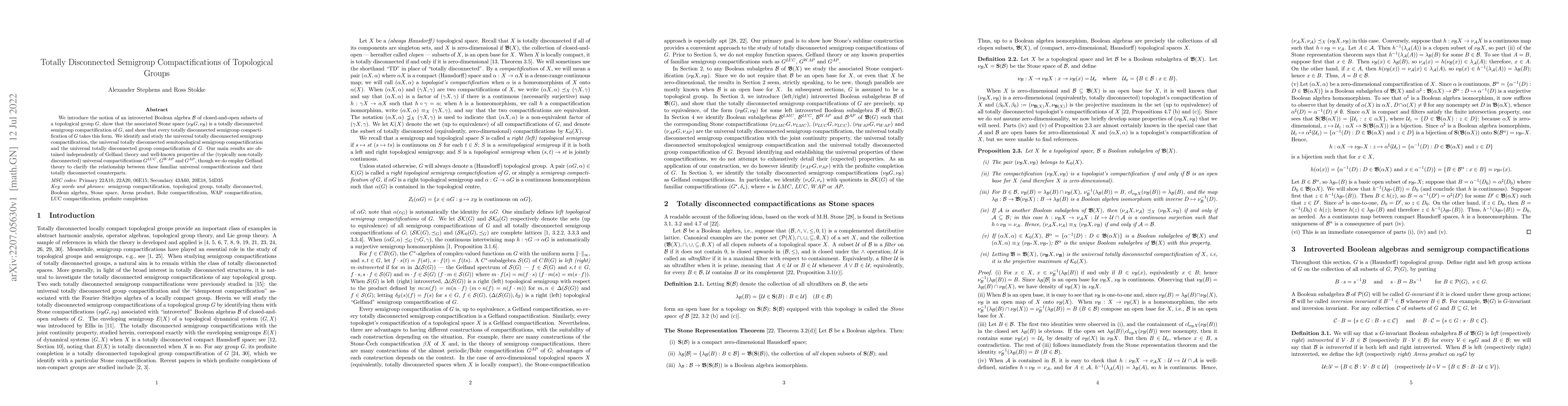 Thumbnail for Totally disconnected semigroup compactifications of topological groups