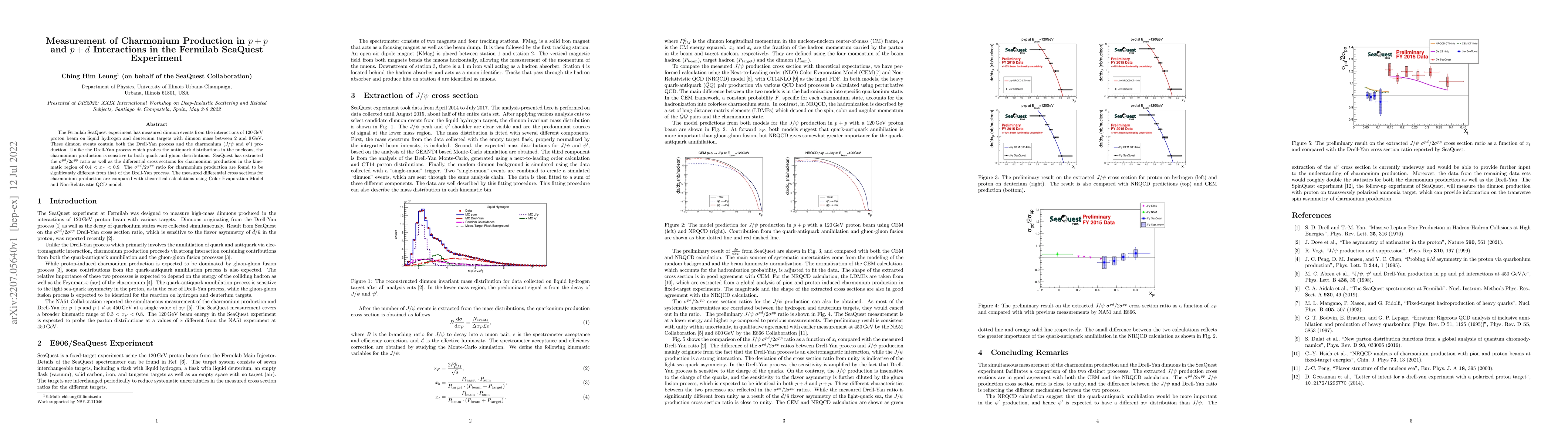 Thumbnail for Measurement of Charmonium Production in $p + p$ and $p + d$ Interactions
  in the Fermilab SeaQuest Experiment