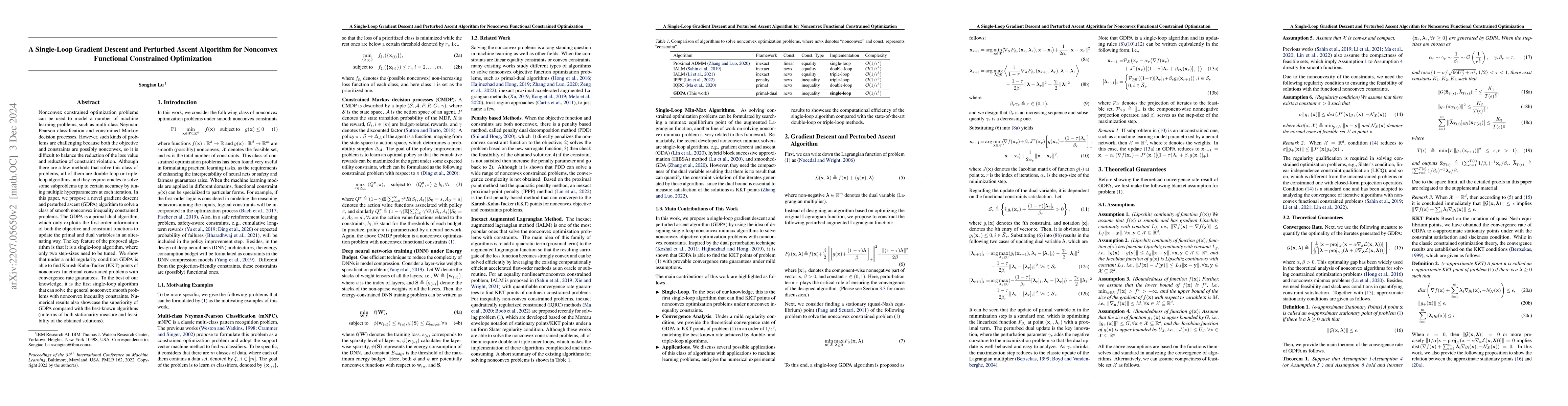 Thumbnail for A Single-Loop Gradient Descent and Perturbed Ascent Algorithm for
  Nonconvex Functional Constrained Optimization