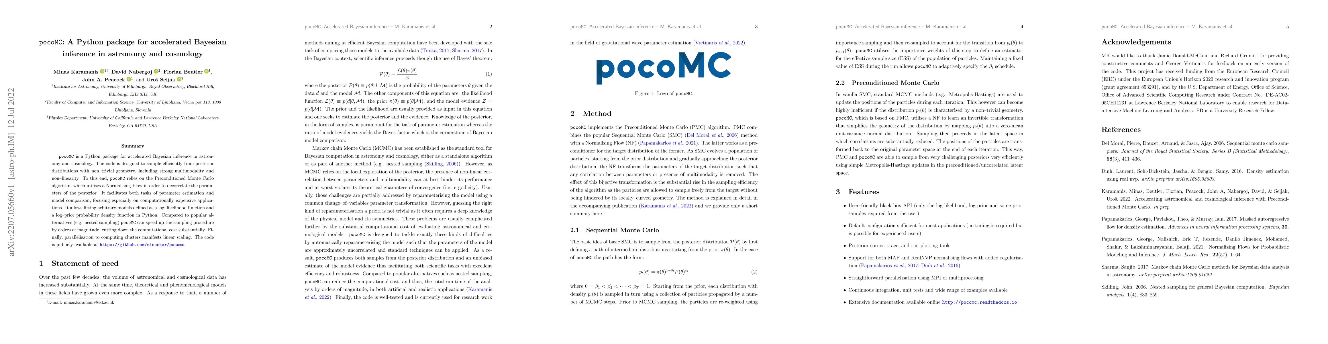 Thumbnail for pocoMC: A Python package for accelerated Bayesian inference in astronomy
  and cosmology
