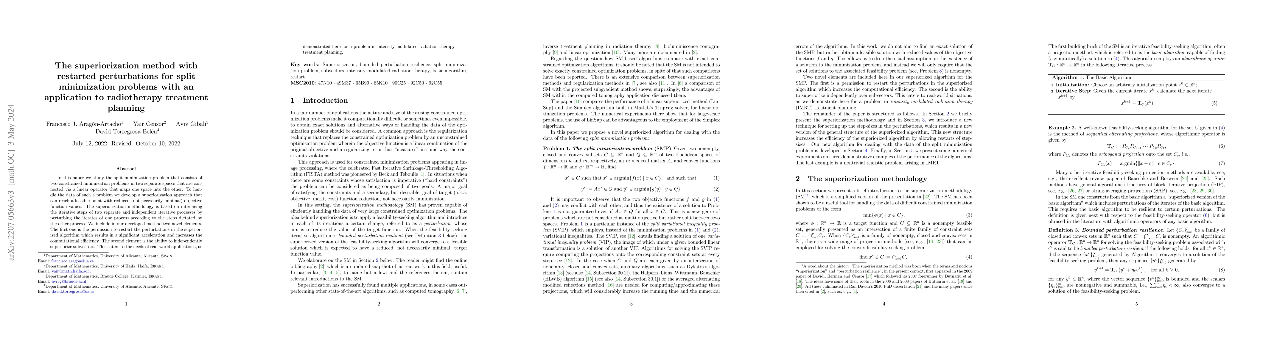 Thumbnail for The superiorization method with restarted perturbations for split
  minimization problems with an application to radiotherapy treatment planning