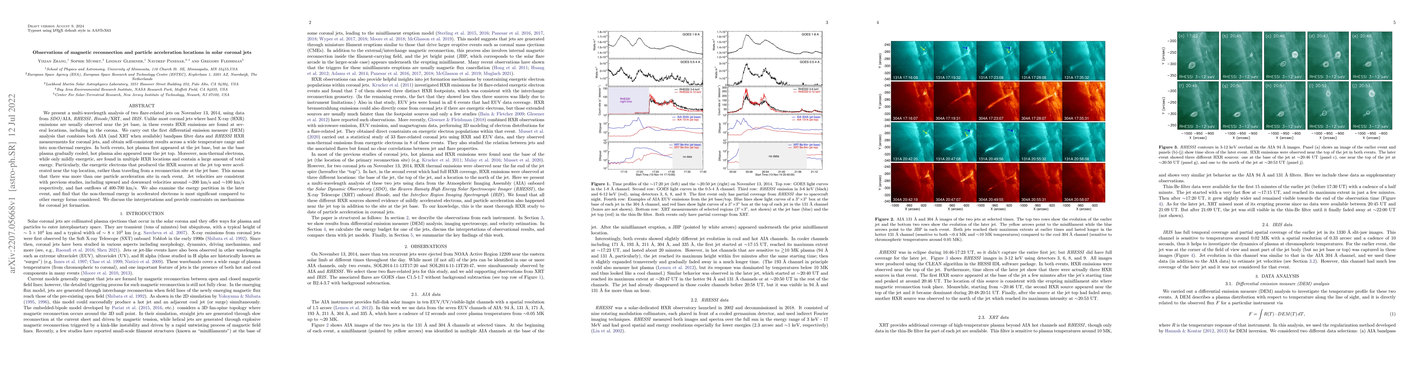 Thumbnail for Observations of magnetic reconnection and particle acceleration
  locations in solar coronal jets