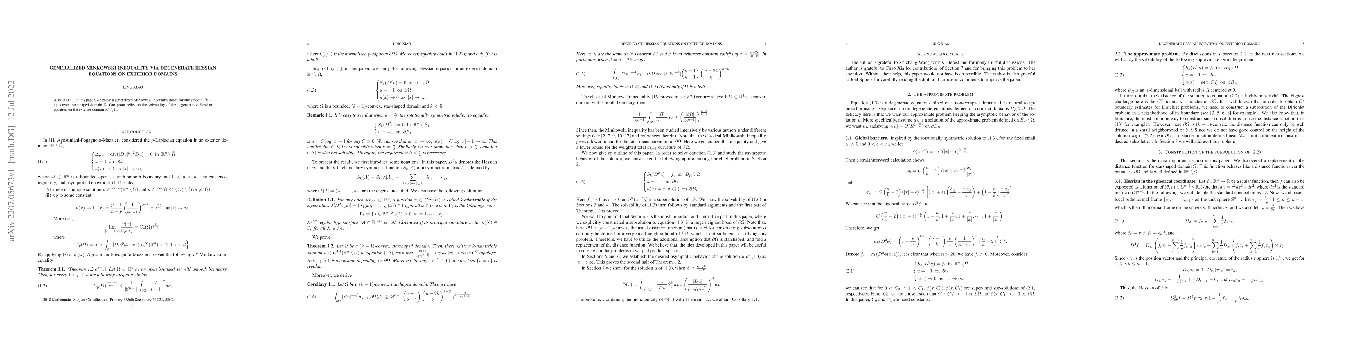 Thumbnail for Generalized Minkowski inequality via degenerate Hessian equations on
  exterior domains