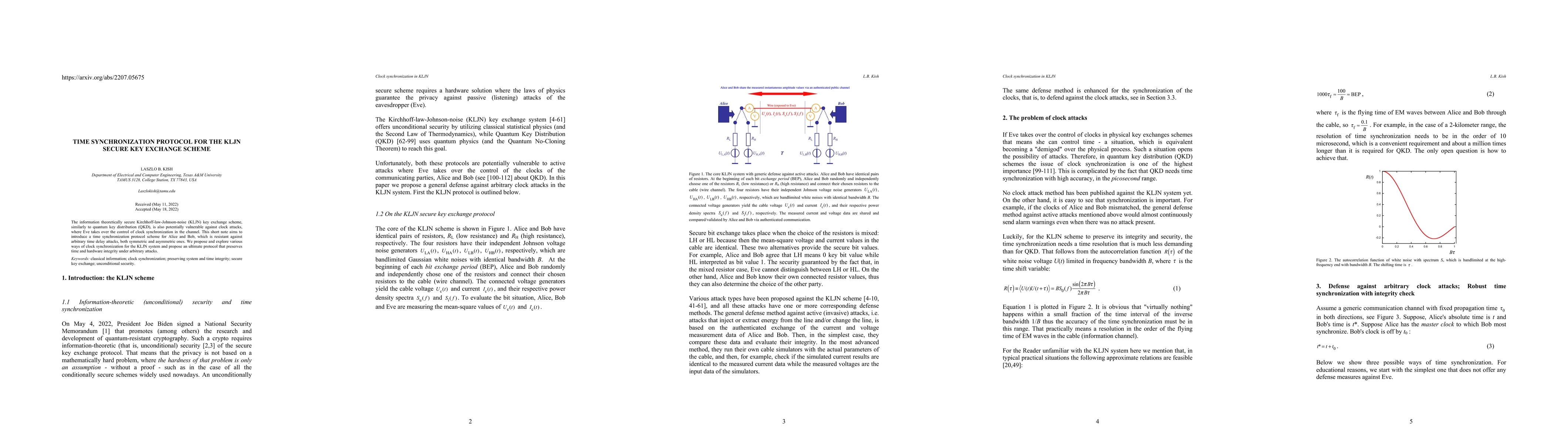 Thumbnail for Time synchronization protocol for the KLJN secure key exchange scheme