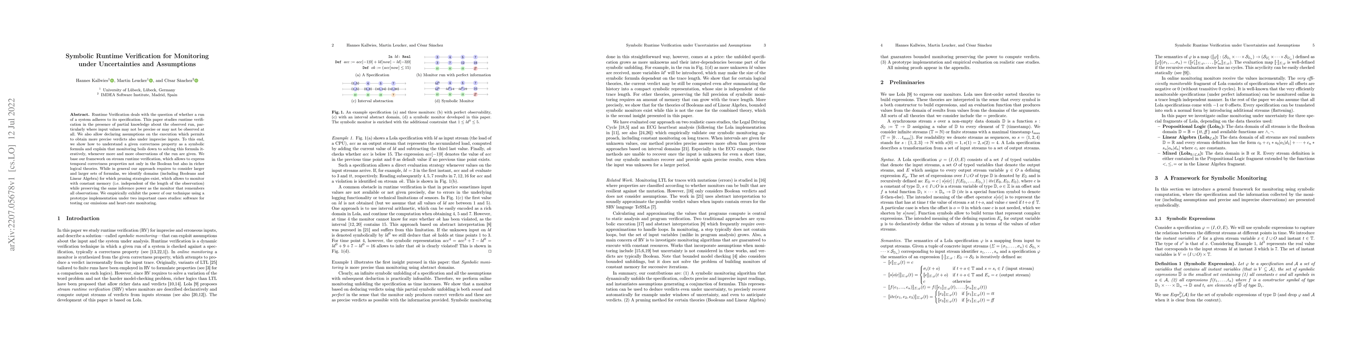 Thumbnail for Symbolic Runtime Verification for Monitoring under Uncertainties and
  Assumptions