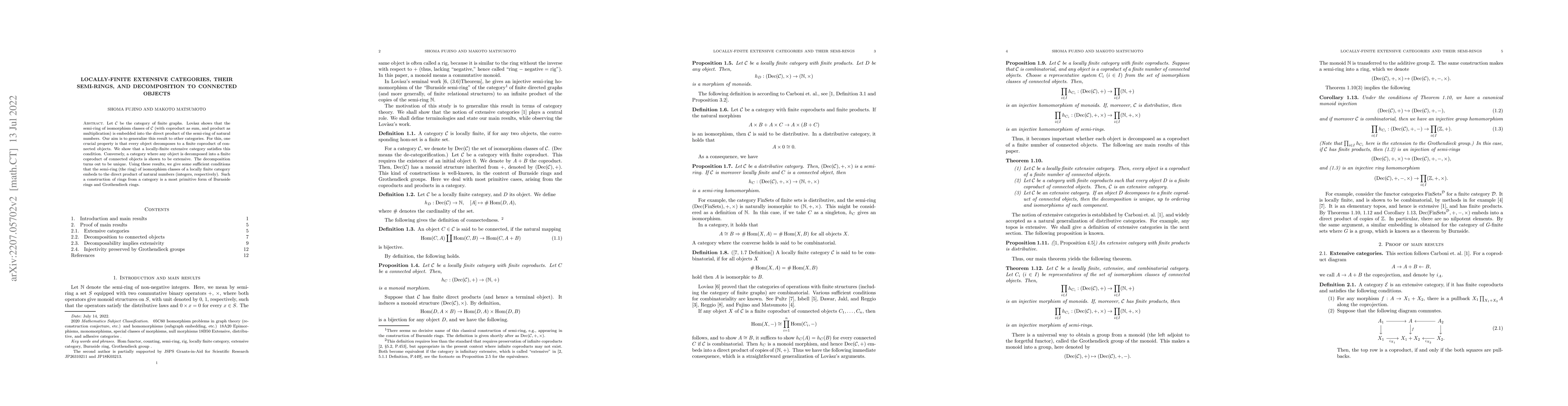 Thumbnail for Locally-finite extensive categories, their semi-rings, and decomposition
  to connected objects