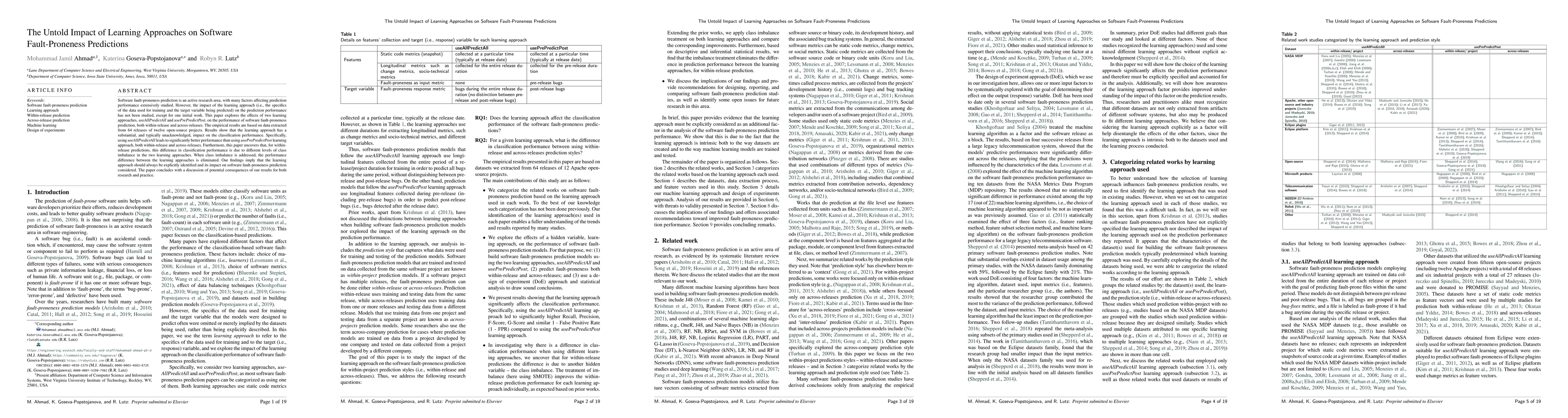 Thumbnail for The Untold Impact of Learning Approaches on Software Fault-Proneness
  Predictions