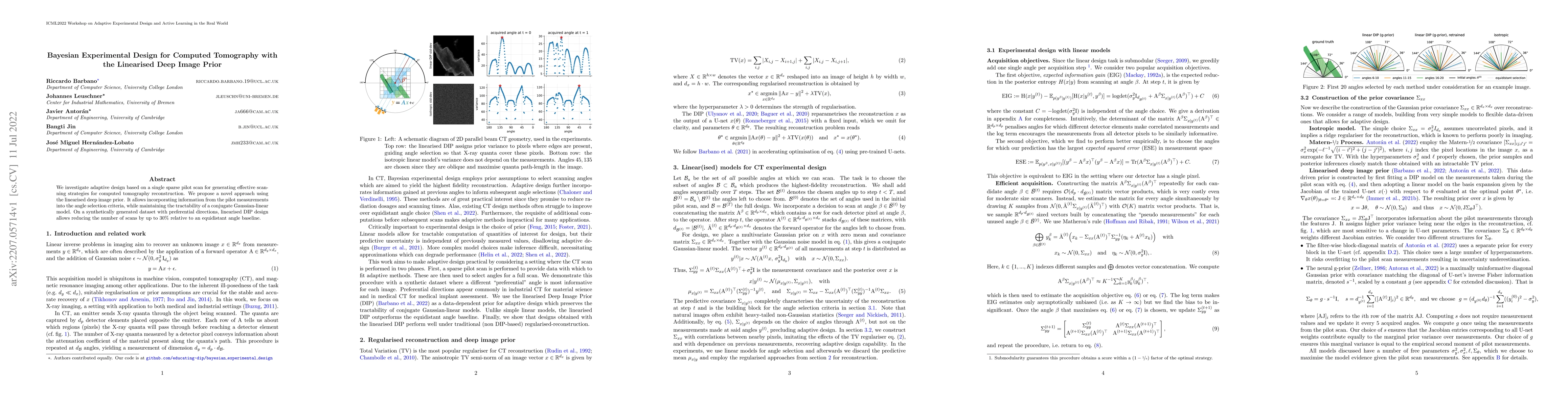 Thumbnail for Bayesian Experimental Design for Computed Tomography with the Linearised
  Deep Image Prior