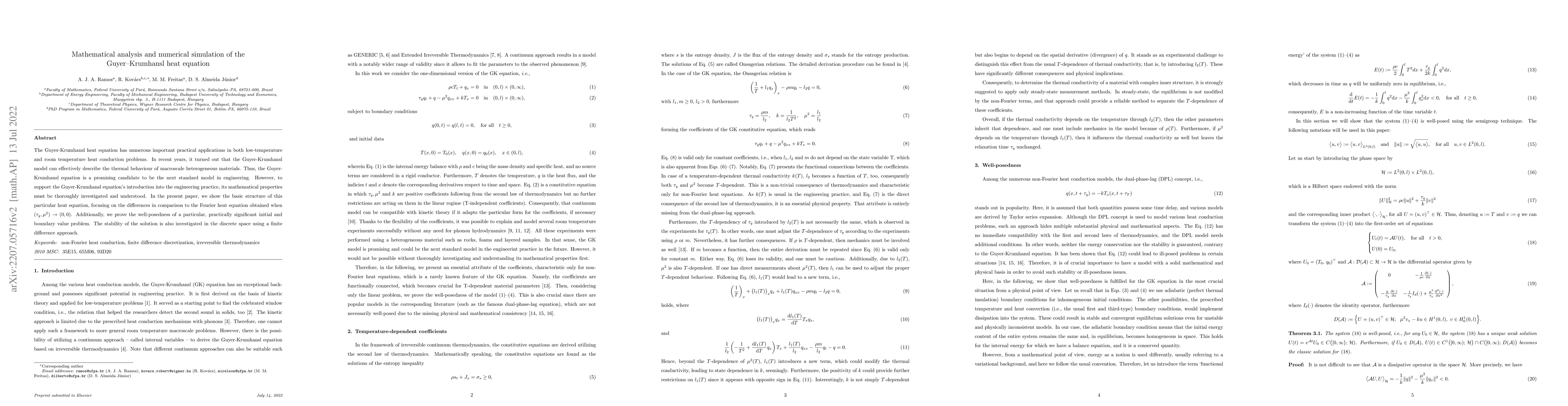 Thumbnail for Mathematical analysis and numerical simulation of the Guyer-Krumhansl
  heat equation