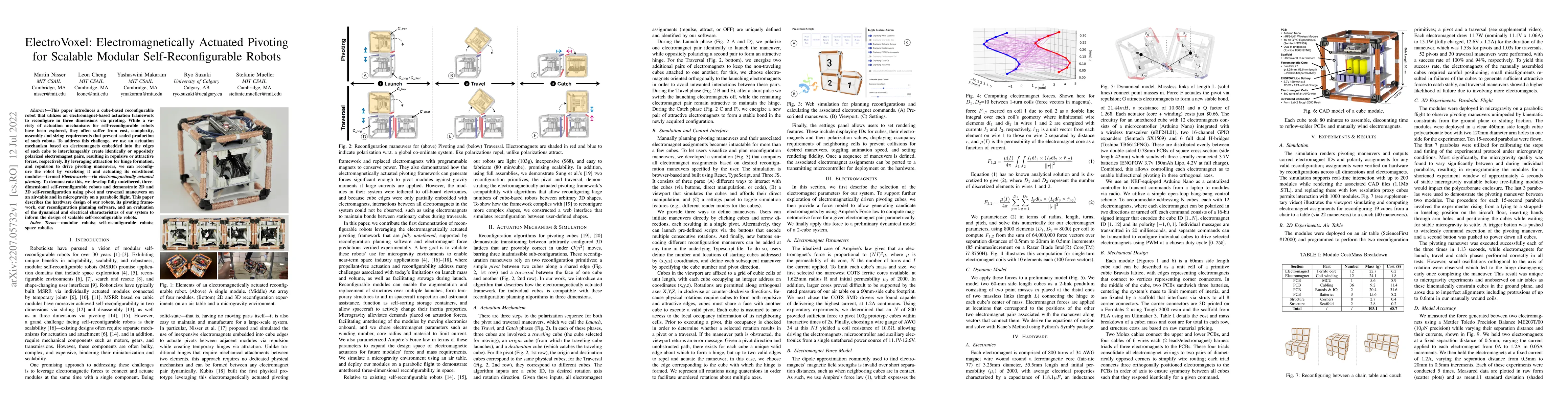 Thumbnail for ElectroVoxel: Electromagnetically Actuated Pivoting for Scalable Modular
  Self-Reconfigurable Robots