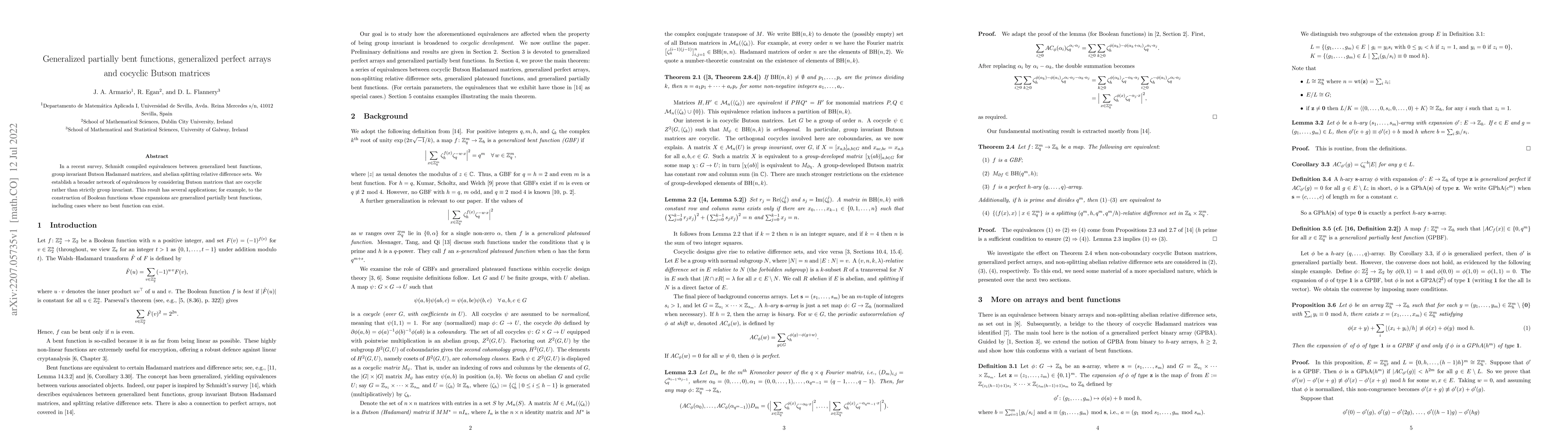 Thumbnail for Generalized partially bent functions, generalized perfect arrays and
  cocyclic Butson matrices