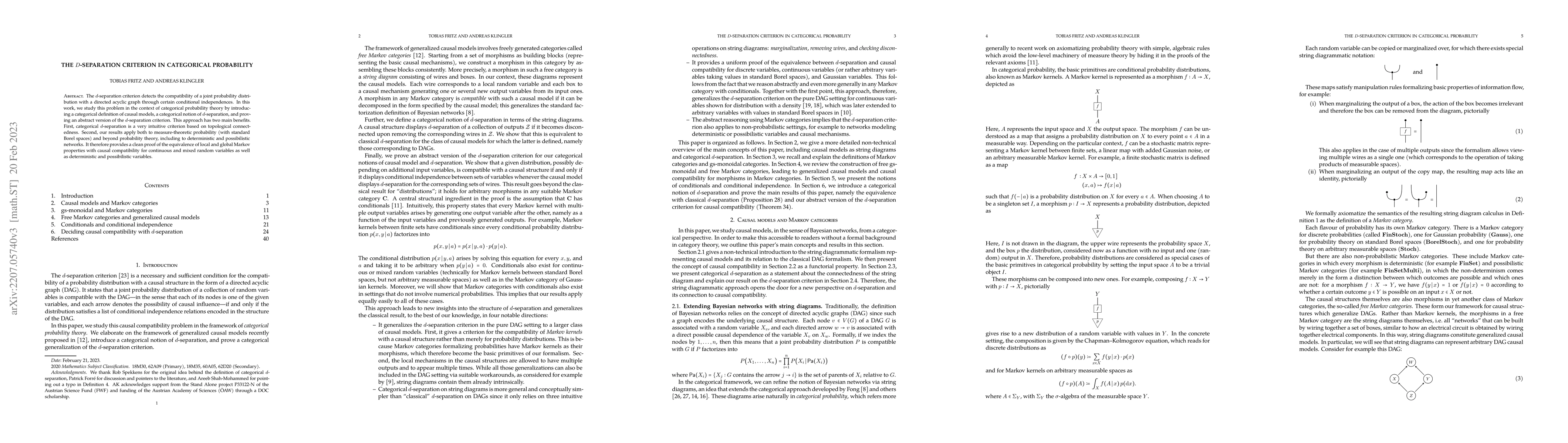 Thumbnail for The d-separation criterion in Categorical Probability