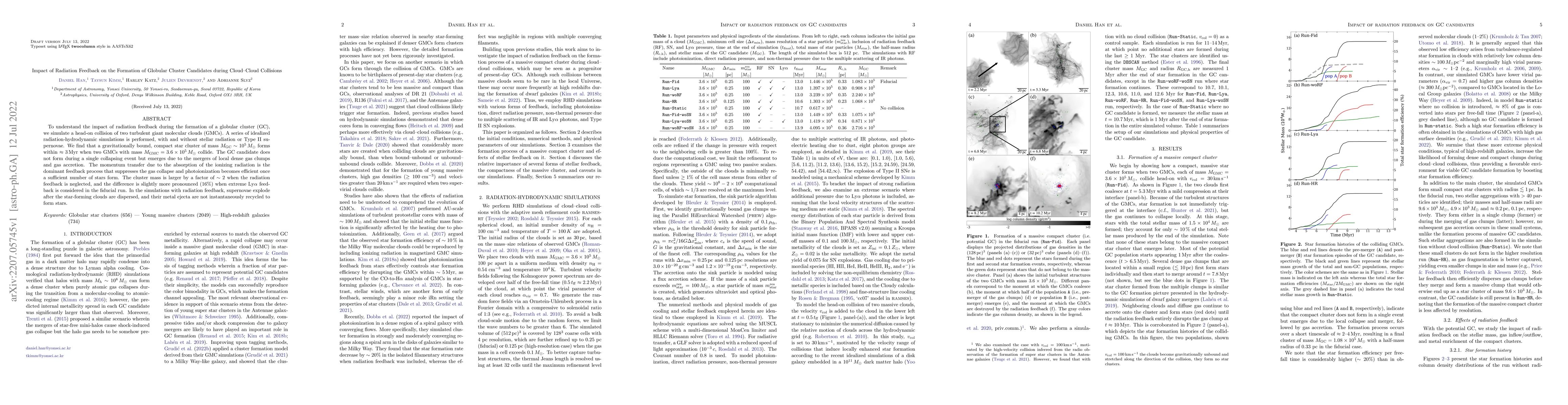 Thumbnail for Impact of Radiation Feedback on the Formation of Globular Cluster
  Candidates during Cloud-Cloud Collisions