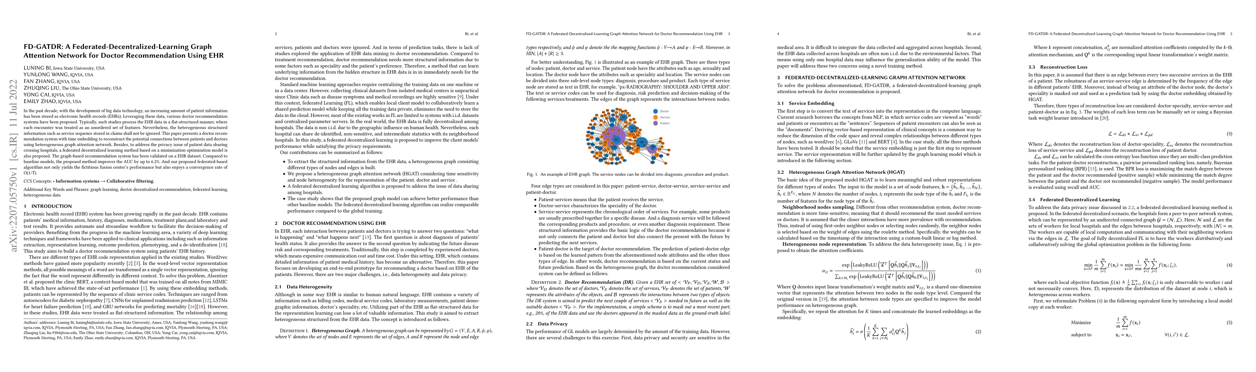 Thumbnail for FD-GATDR: A Federated-Decentralized-Learning Graph Attention Network for
  Doctor Recommendation Using EHR