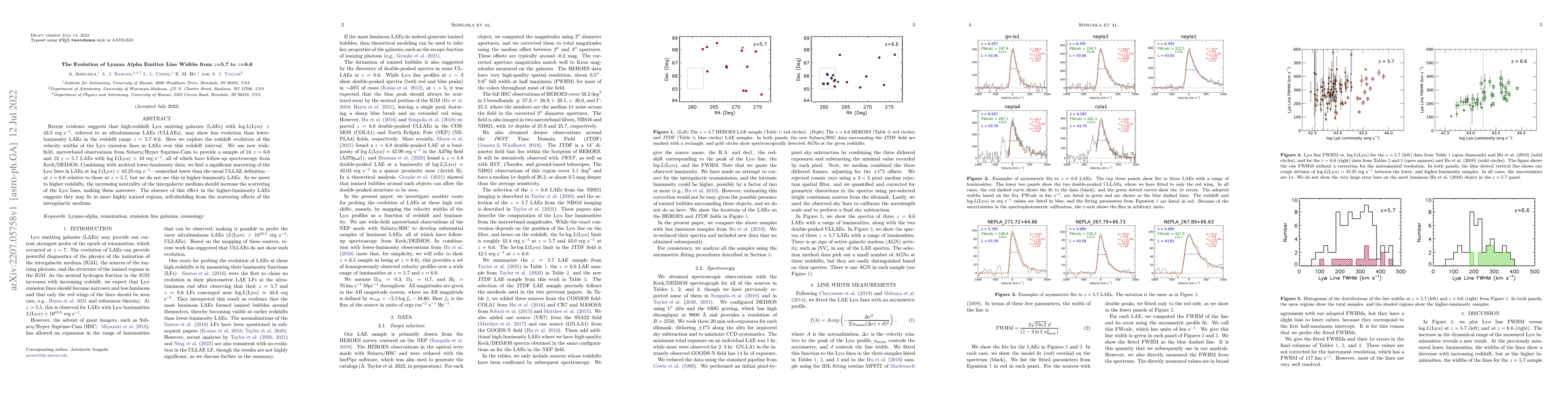 Thumbnail for The Evolution of Lyman Alpha Emitter Line Widths from z=5.7 to z=6.6