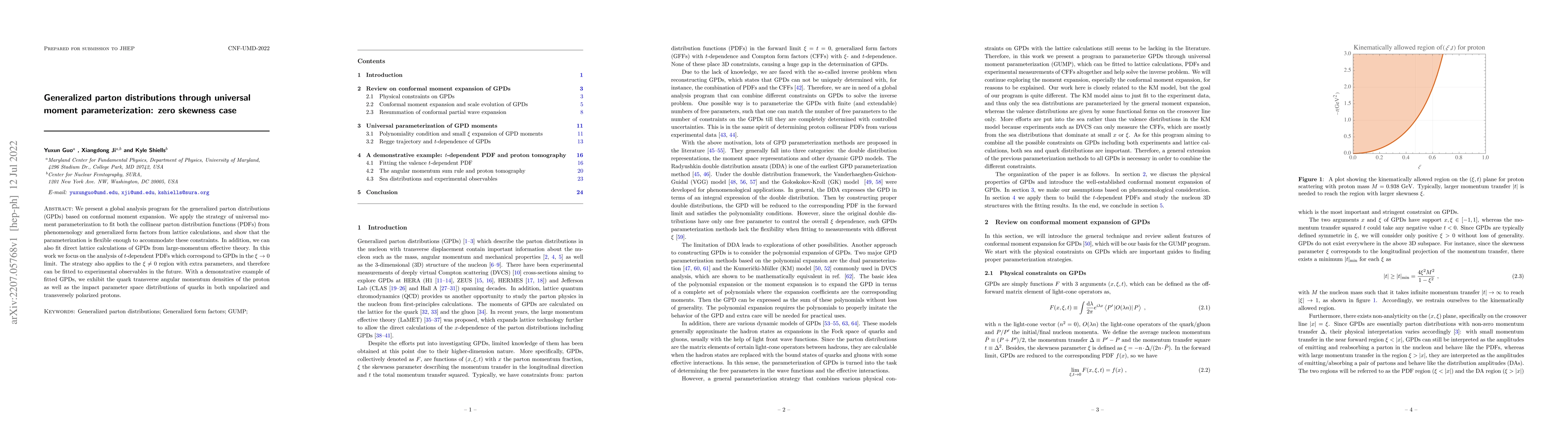 Thumbnail for Generalized parton distributions through universal moment
  parameterization: zero skewness case