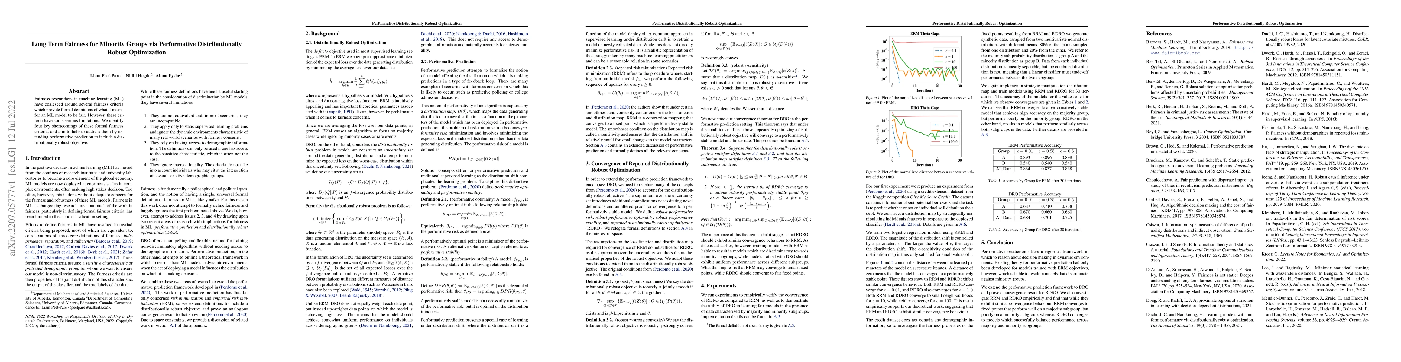 Thumbnail for Long Term Fairness for Minority Groups via Performative Distributionally
  Robust Optimization