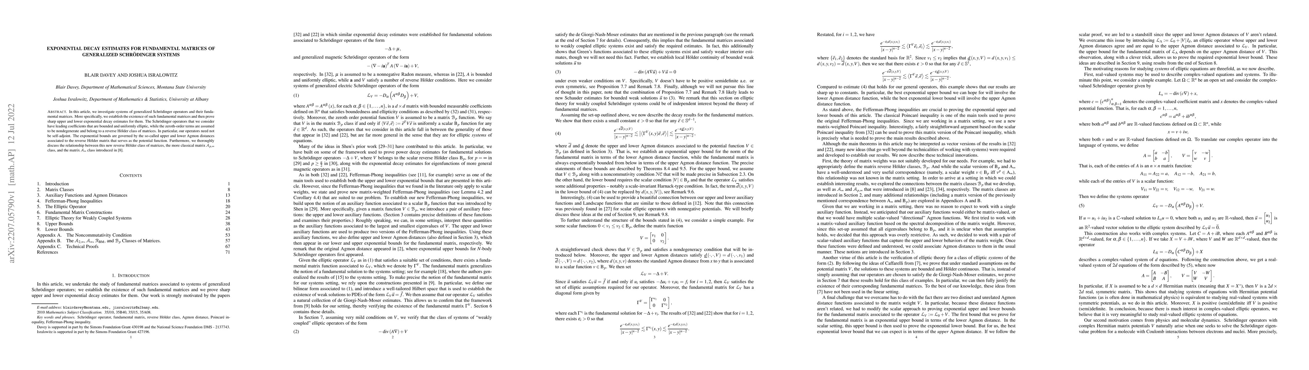 Thumbnail for Exponential Decay Estimates for Fundamental Matrices of Generalized
  Schr\"odinger Systems