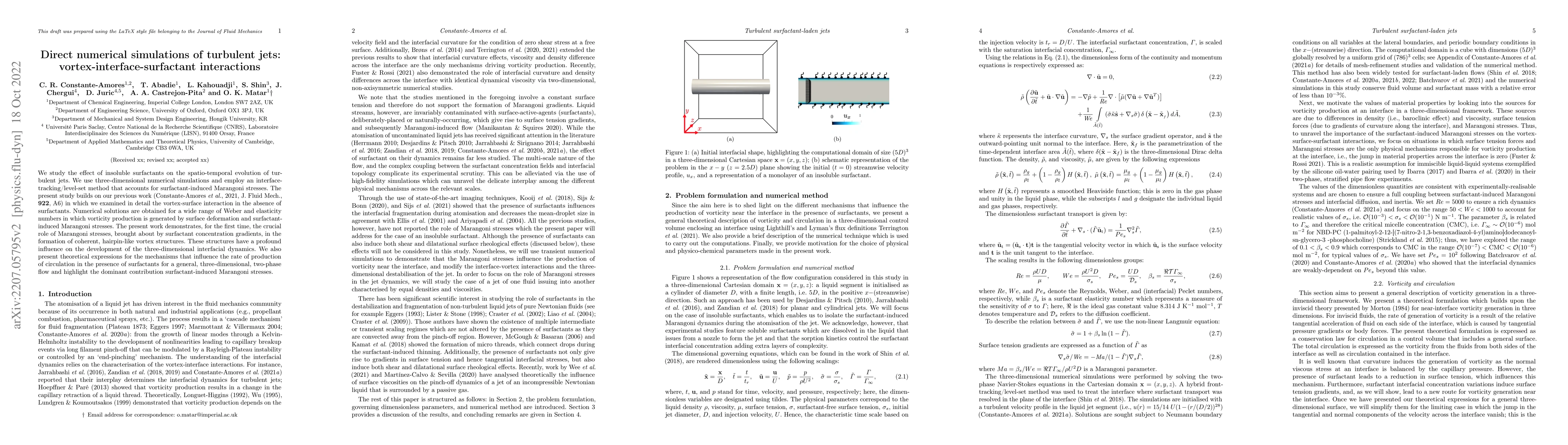 Thumbnail for Direct numerical simulations of turbulent jets:
  vortex-interface-surfactant interactions