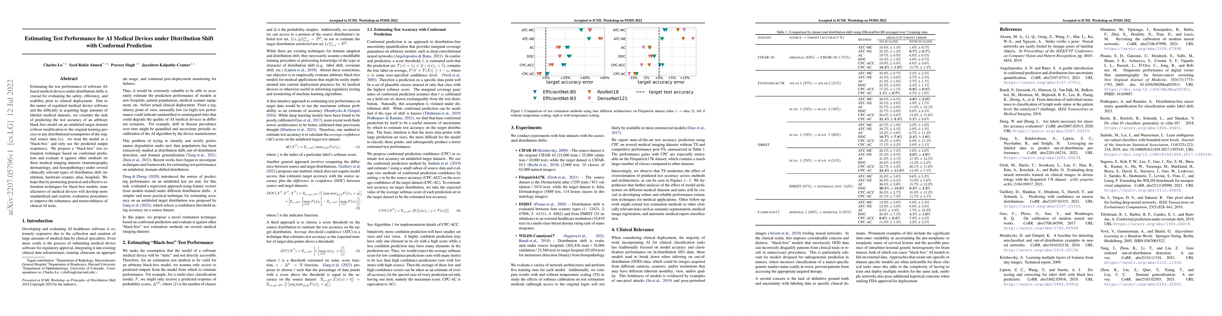 Thumbnail for Estimating Test Performance for AI Medical Devices under Distribution
  Shift with Conformal Prediction