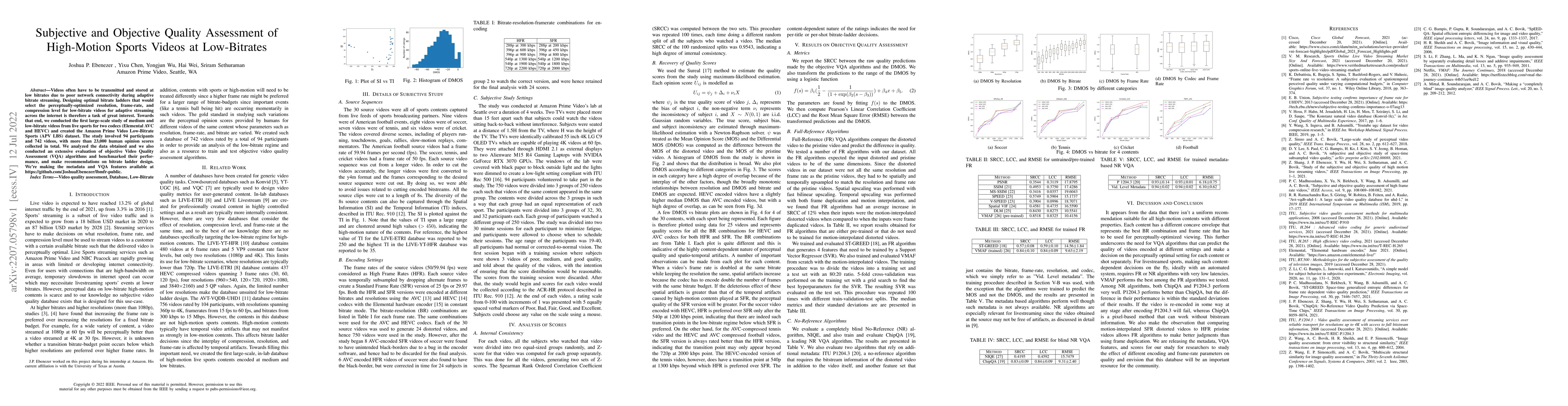 Thumbnail for Subjective and Objective Quality Assessment of High-Motion Sports Videos
  at Low-Bitrates