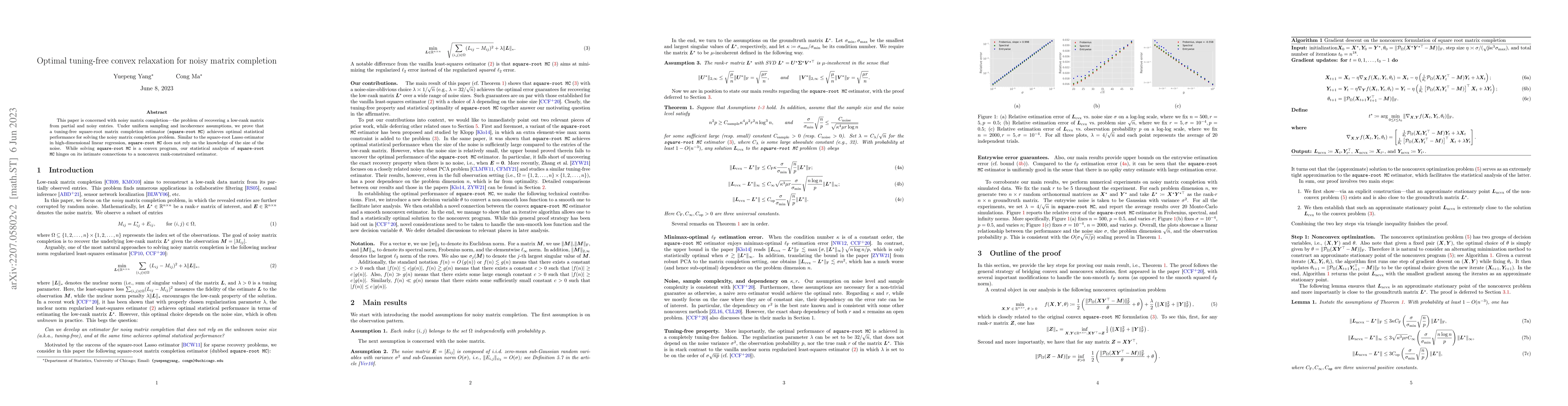 Thumbnail for Optimal tuning-free convex relaxation for noisy matrix completion