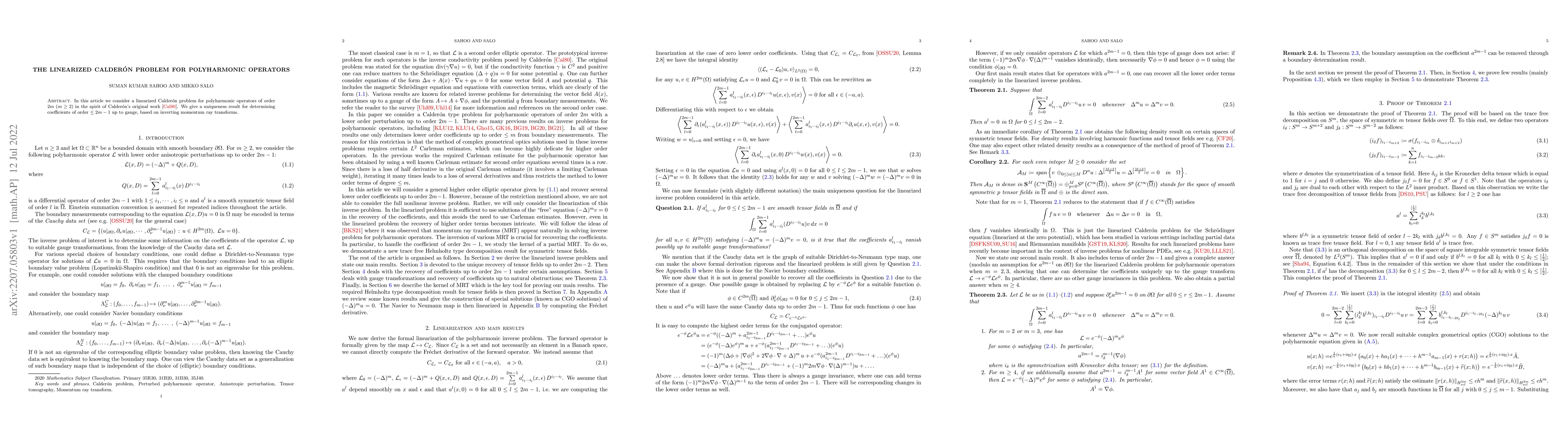 Thumbnail for The linearized Calder\'on problem for polyharmonic operators