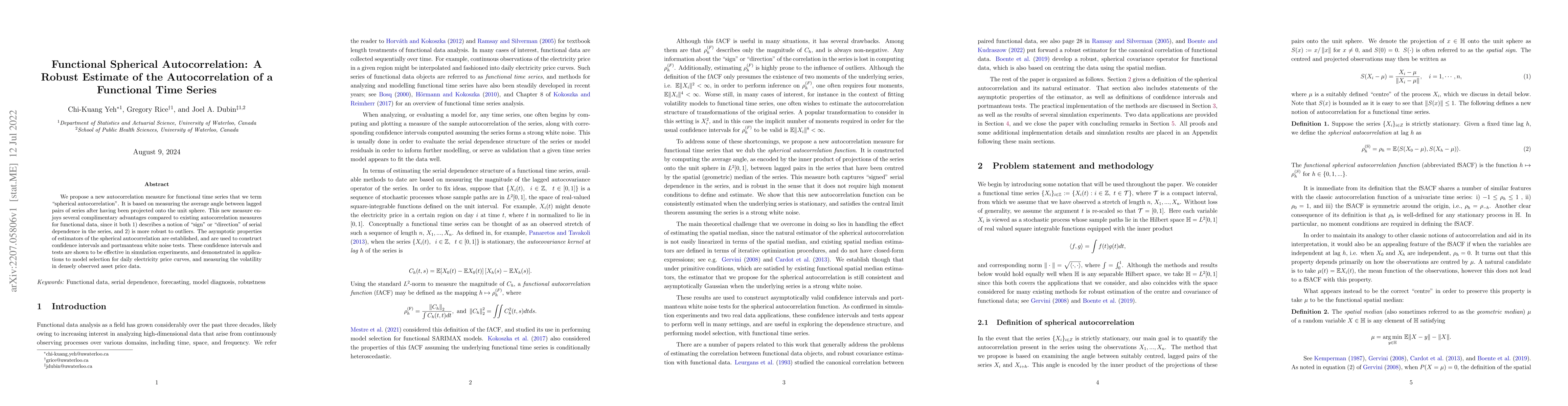 Thumbnail for Functional Spherical Autocorrelation: A Robust Estimate of the
  Autocorrelation of a Functional Time Series