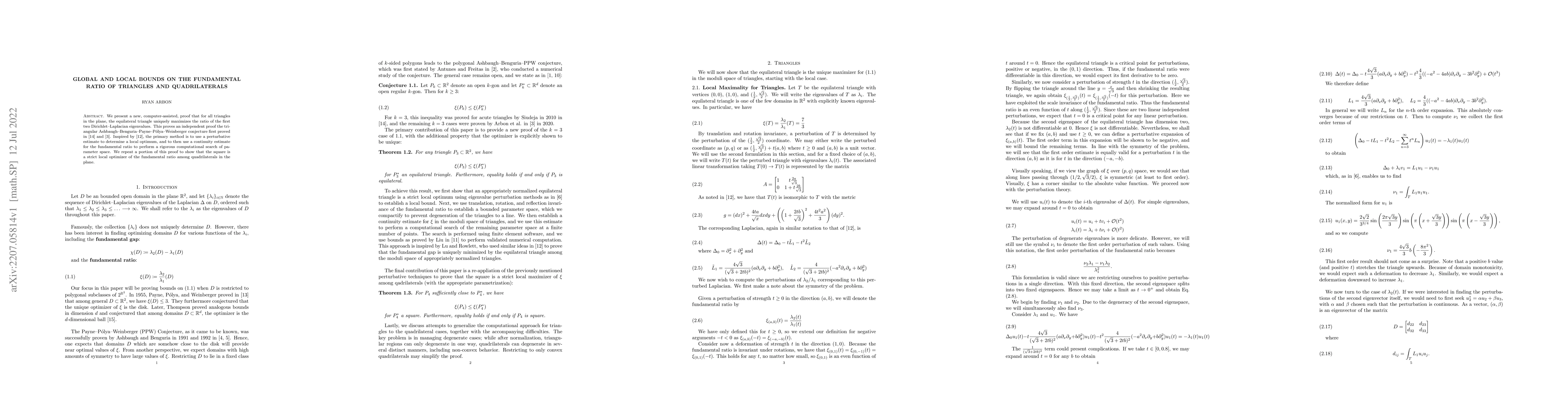 Thumbnail for Global and Local Bounds on the Fundamental Ratio of Triangles and
  Quadrilaterals