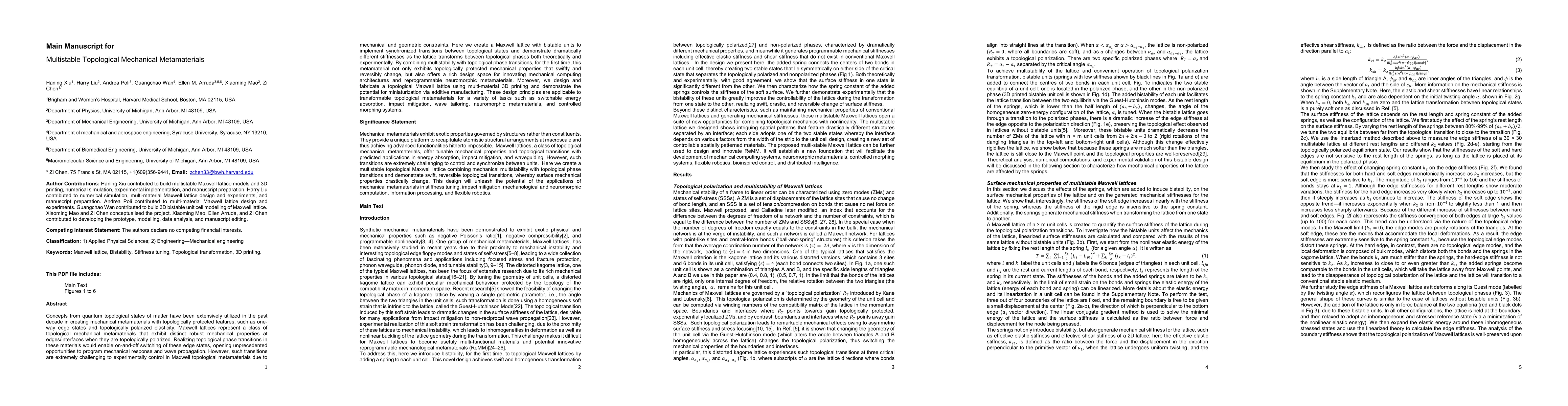 Thumbnail for Multistable Topological Mechanical Metamaterials