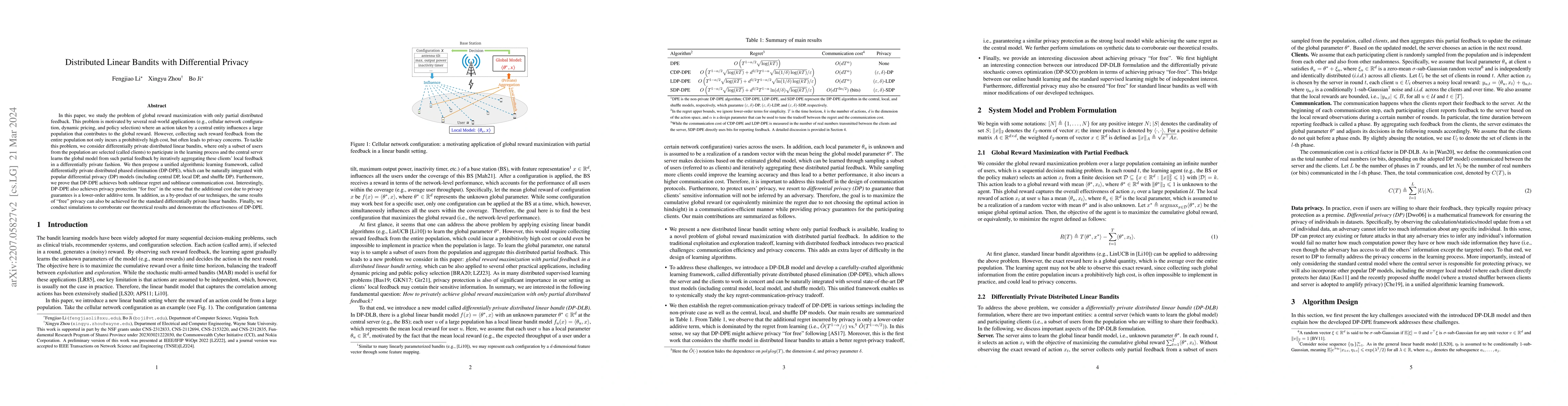 Thumbnail for Differentially Private Linear Bandits with Partial Distributed Feedback