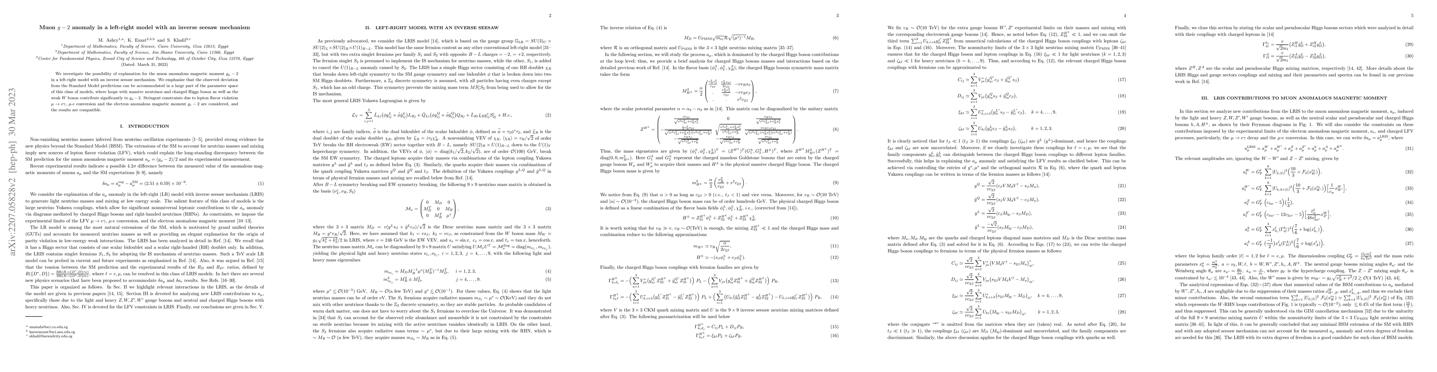 Thumbnail for Muon $g-2$ anomaly in a left-right model with an inverse seesaw
  mechanism