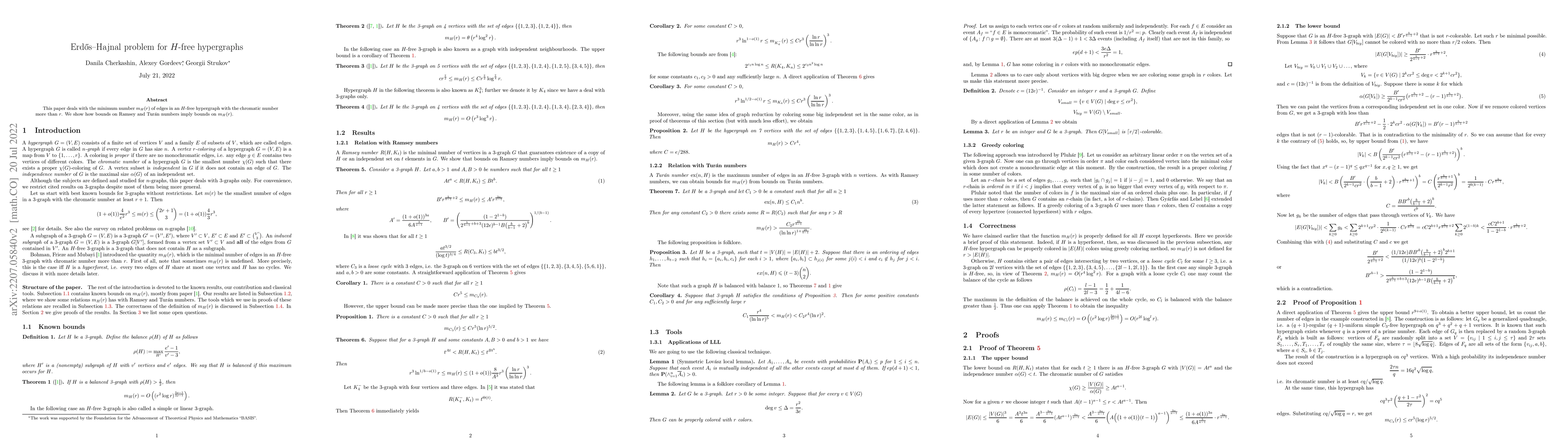 Thumbnail for Erd\H os--Hajnal problem for $H$-free hypergraphs