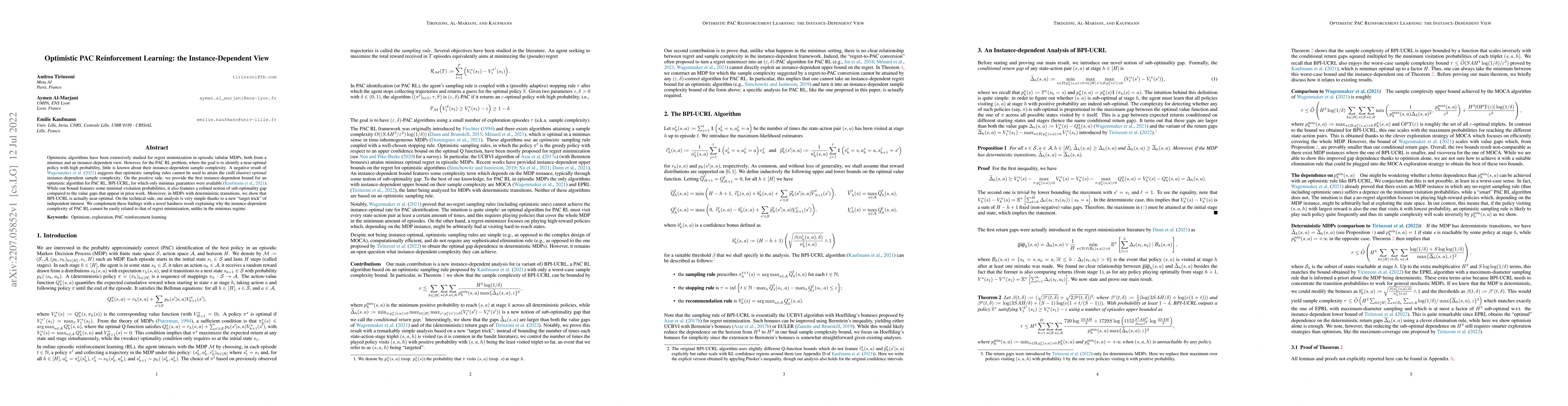 Thumbnail for Optimistic PAC Reinforcement Learning: the Instance-Dependent View